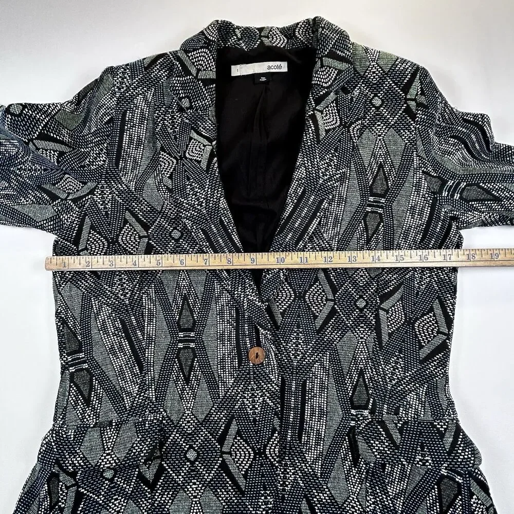 Acoté Anthropologie French Fabric Jacquard Blue Green Artsy Blazer Size 1 - XS-S